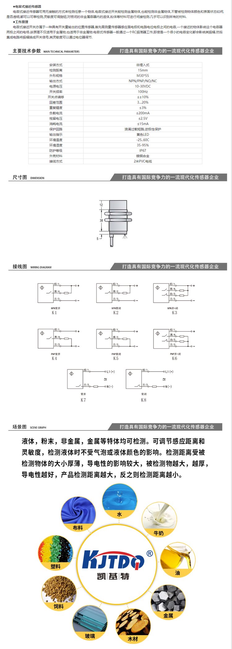 凱基特 220VAC電容式接近開關(guān) 非埋入式 10mm檢測距離